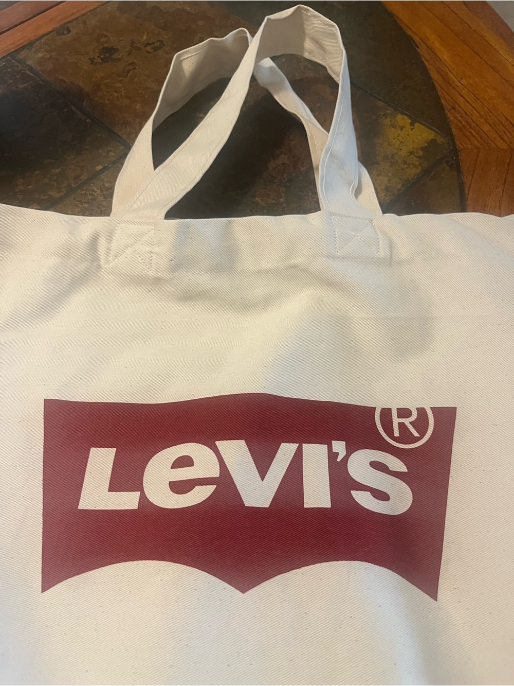 Levi's White Canvas Tote with Red Logo Panel
